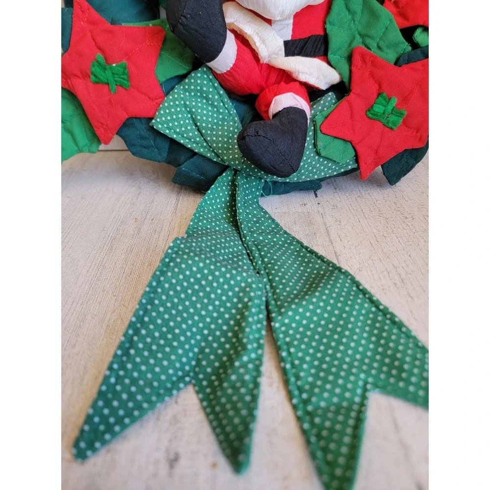 Vintage musical wreath plush Santa Claus Xmas home decor hanging